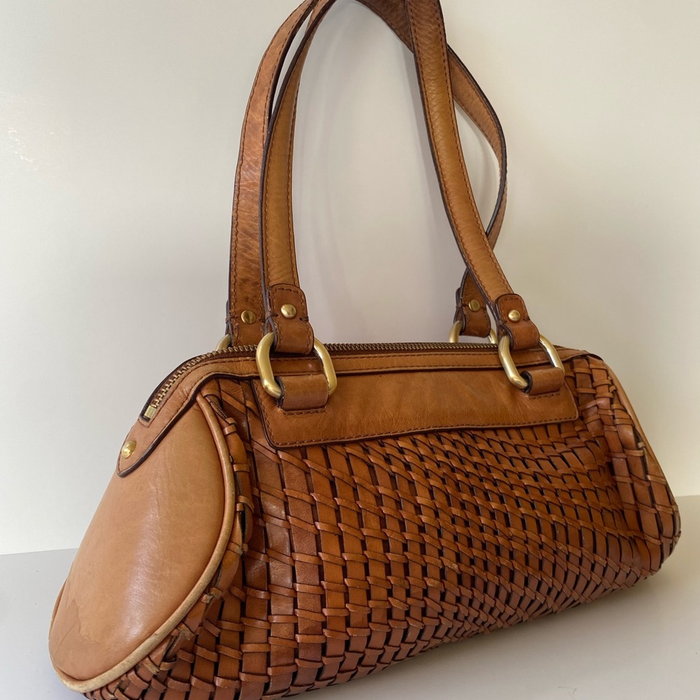 Brown Leather Cole Hahn basket weave handbag